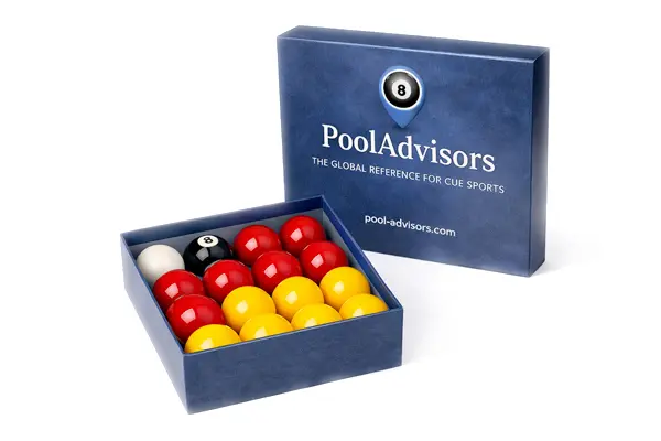 Jeu de billes de pool anglais rouges et jaunes avec bille blanche et bille noire